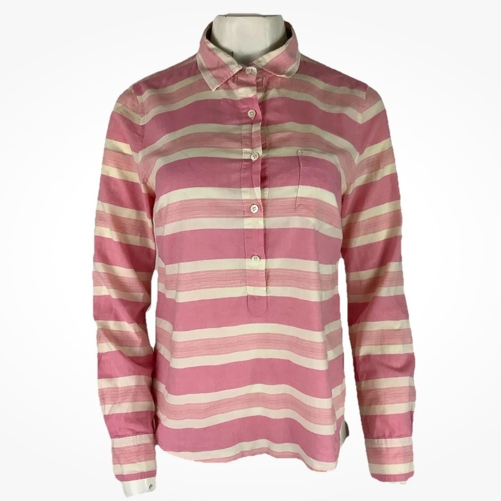 J Crew Sz 6 100% Cotton Wide Striped Popover Travel Beach Preppy Top Pink